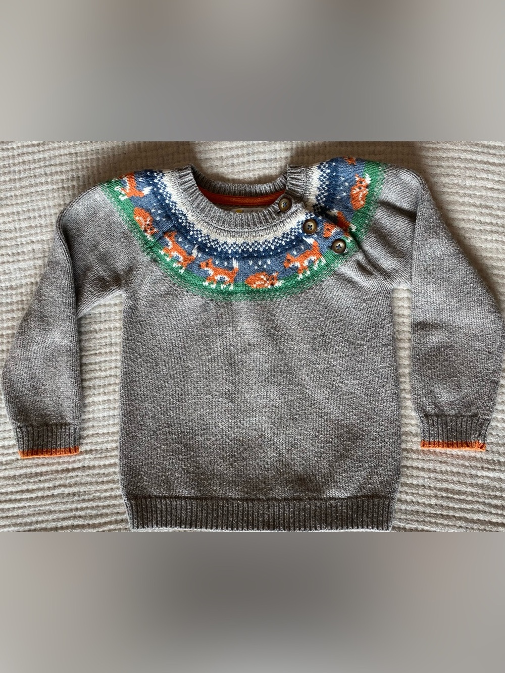 Baby Boden Gray Knit Sweater with Fix Fair aisle